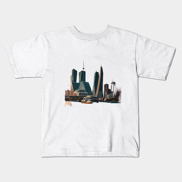 Future City Skyline Kids T-Shirt by Quotigner